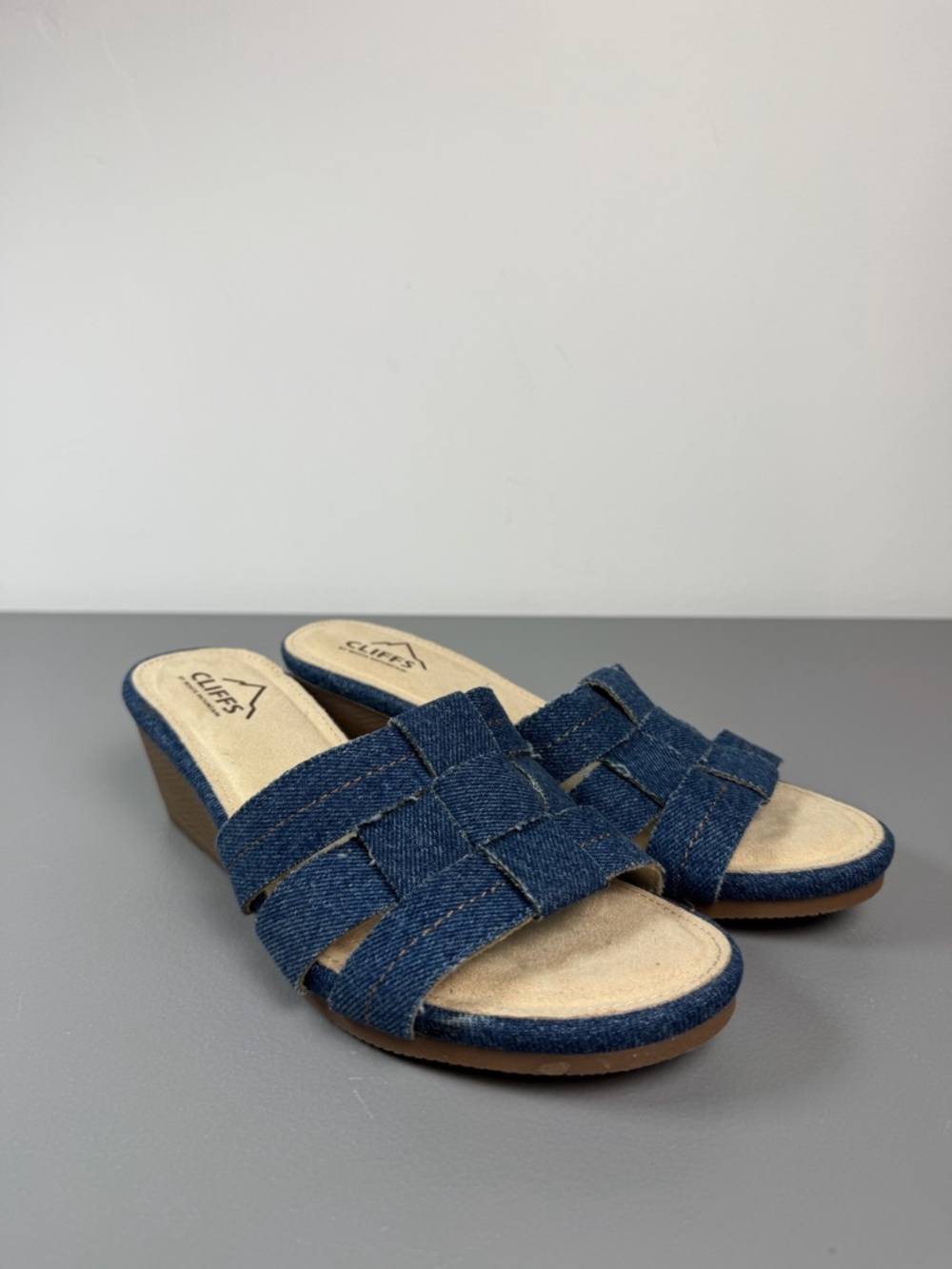 Cliffs by White Mountain Candyce Dark Blue Denim Women's Wedge Sandals-Sz 6.5 - Picture 5 of 12